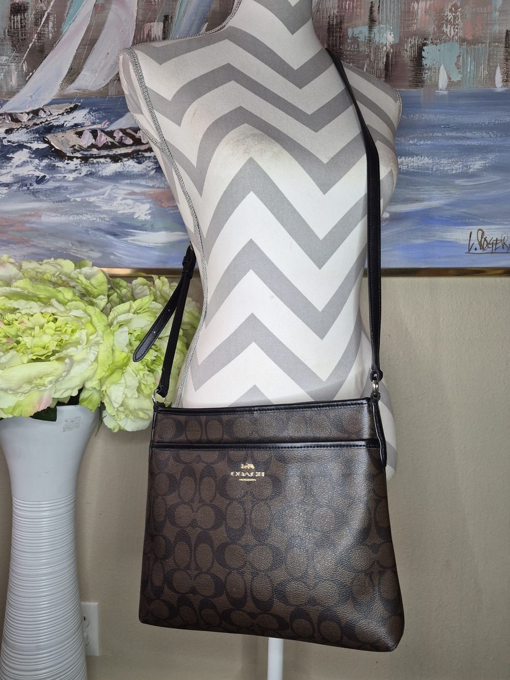 Coach Brown/Black Signature Crossbody Bag